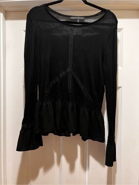 WHBM Black Long-Sleeve Peplum Mesh Top - Unbranded